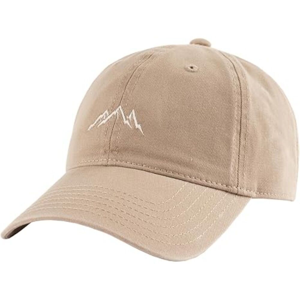 Men Khaki 100% Cotton Mountain Embroidery Adjustable Buckle Classic Baseball Cap